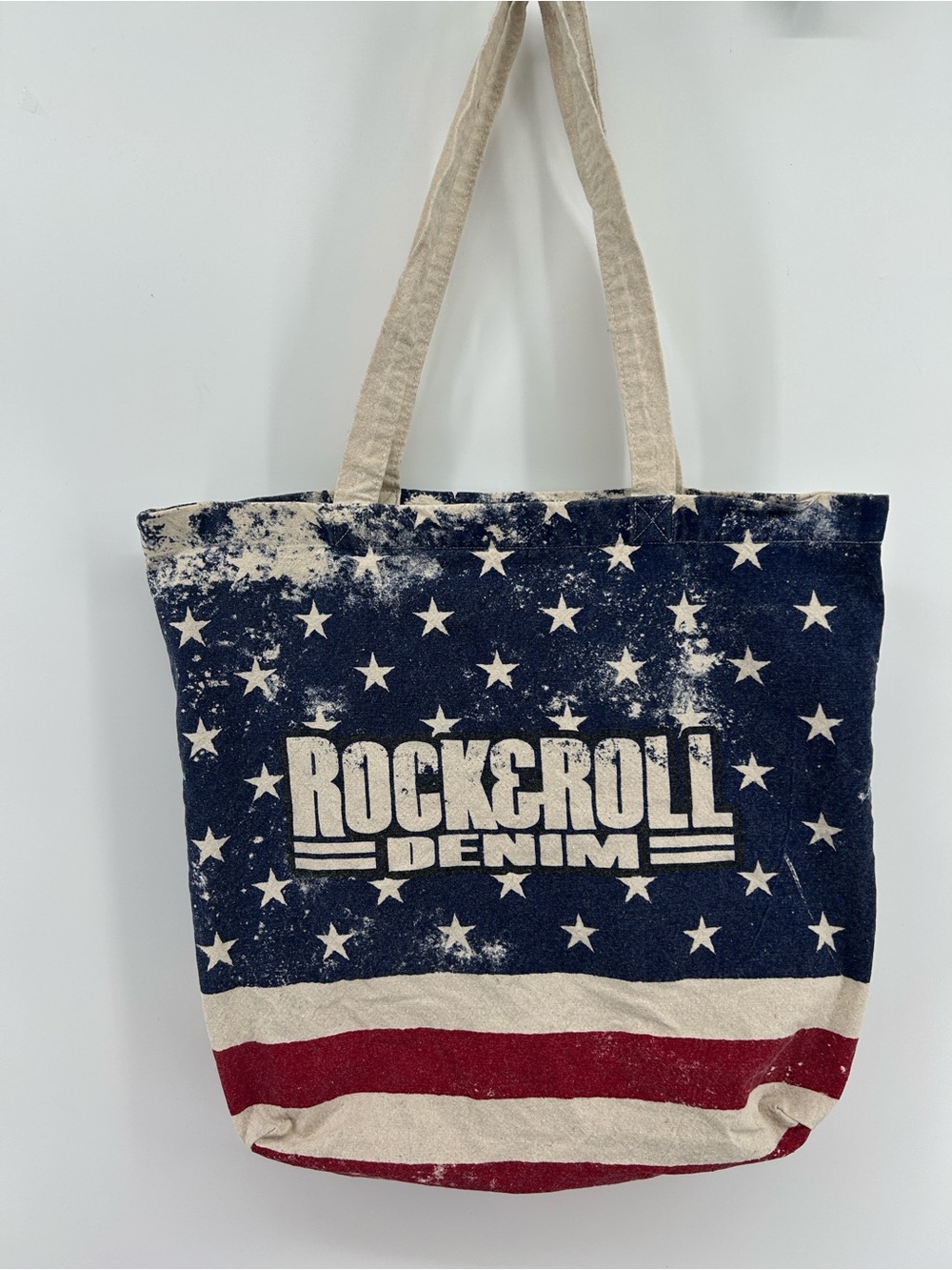 Rock & Roll Denim Americana Star Stripe Tote - Navy, Cream, Red 100% Cotton